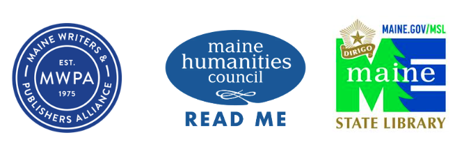 alt="maine state library logo, maine humanities council read me logo and maine writers and publisher's alliance logo"